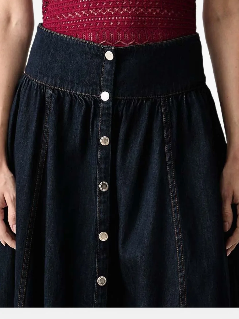 Jirina Button-Front Flared Denim Skirt by Morgan