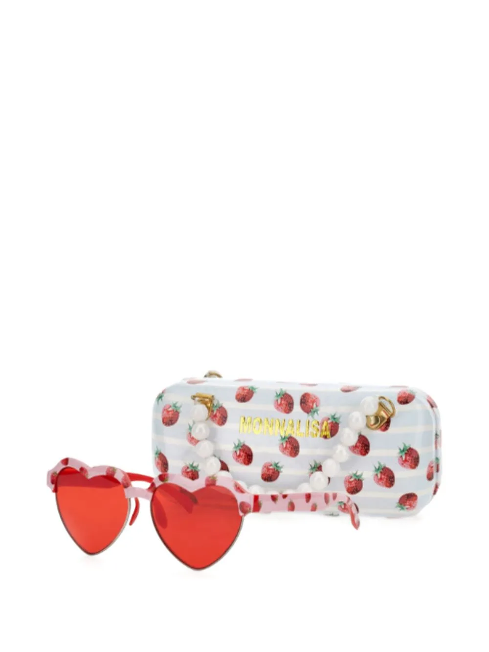 Strawberry-Print Heart-Frame Sunglasses by Monnalisa