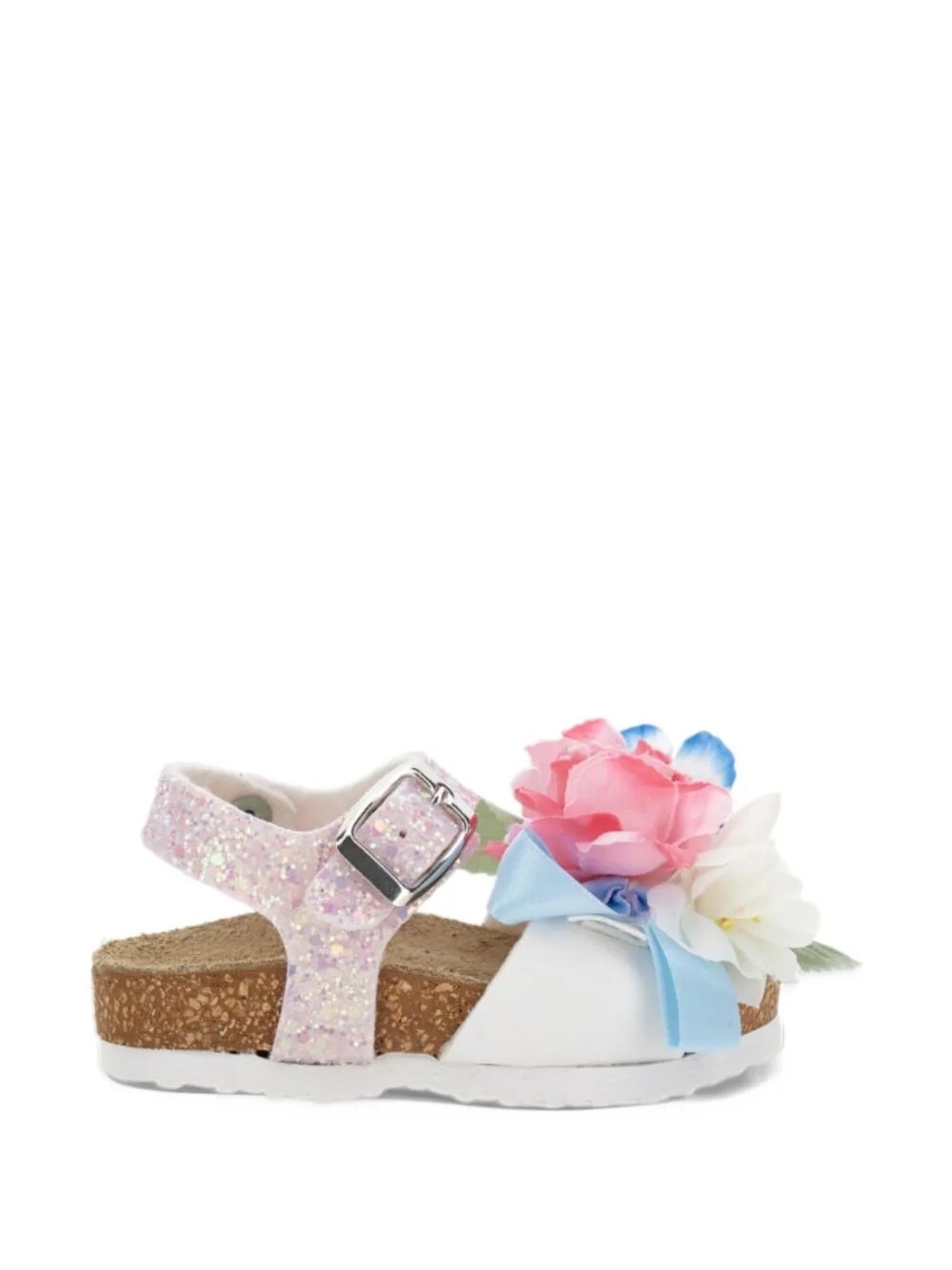 Glitter-Effect Floral-Appliqué Sandals by Monnalisa