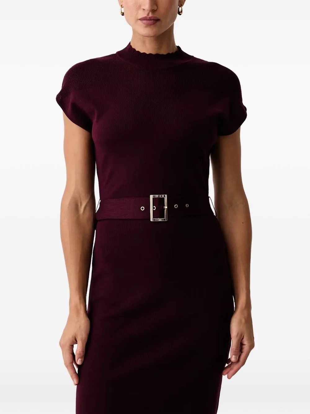 Belted Scallop-Trim Mini Dress by Morgan
