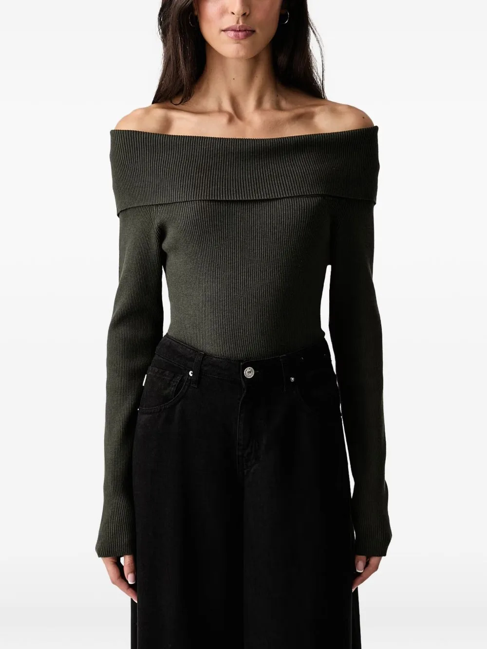 Off-Shoulder Ribbed-Knit Sweater by Mos Mosh