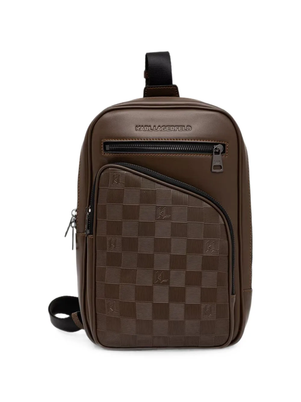 Check-Embossed Logo-Plaque Messenger Bag by Karl Lagerfeld