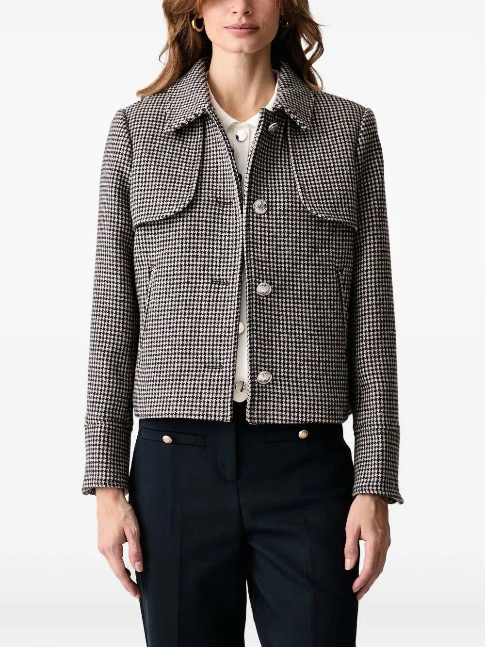 Houndstooth-Pattern Button-Up Jacket by Morgan