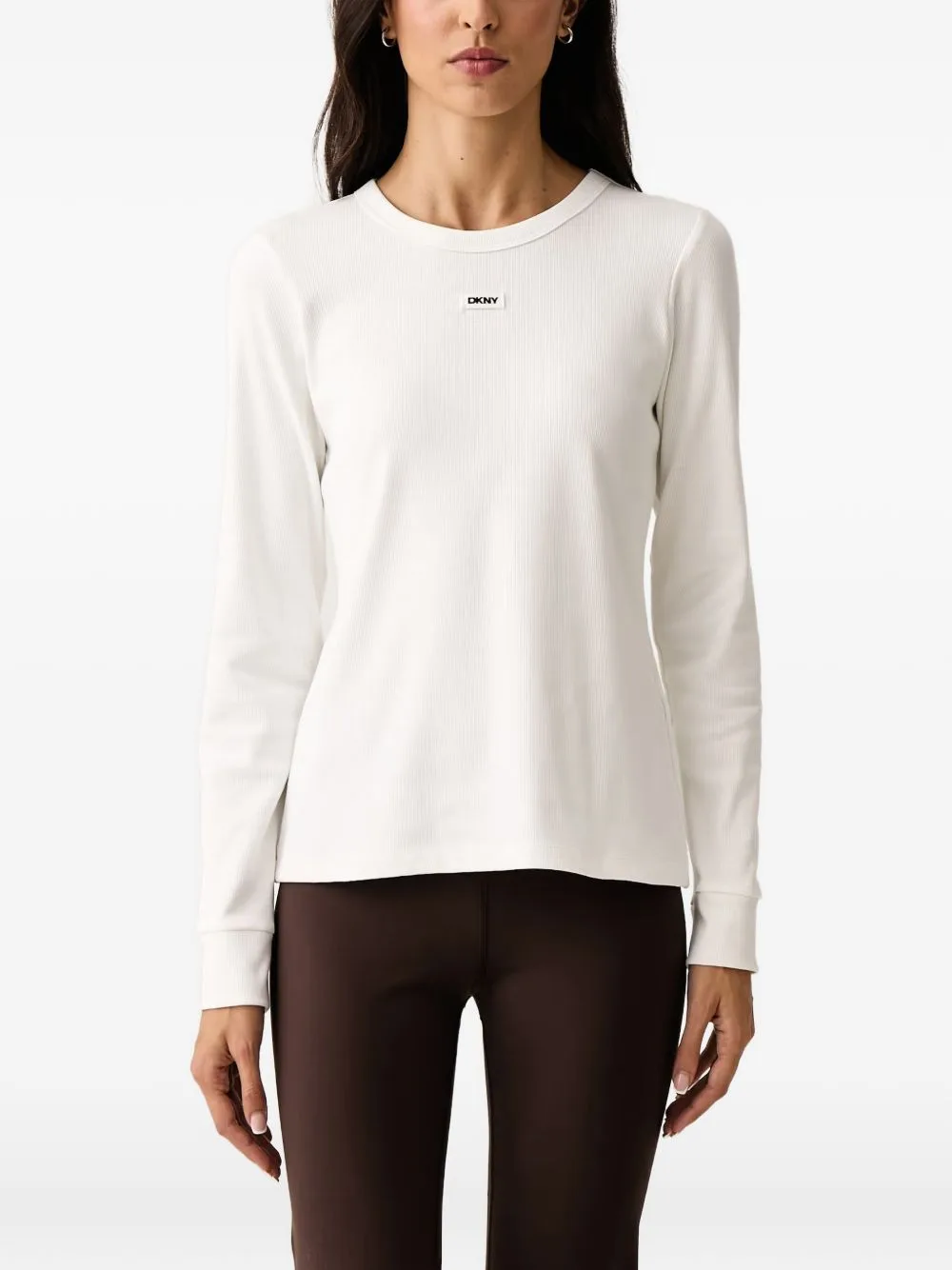 Ribbed-Knit Logo-Patch T-Shirt by DKNY