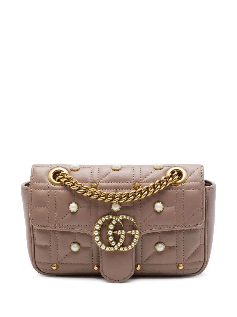 2016-2026 Small GG Marmont Pearl Studded Matelasse Calfskin Aria Shoulder Bag by Gucci Pre-Owned