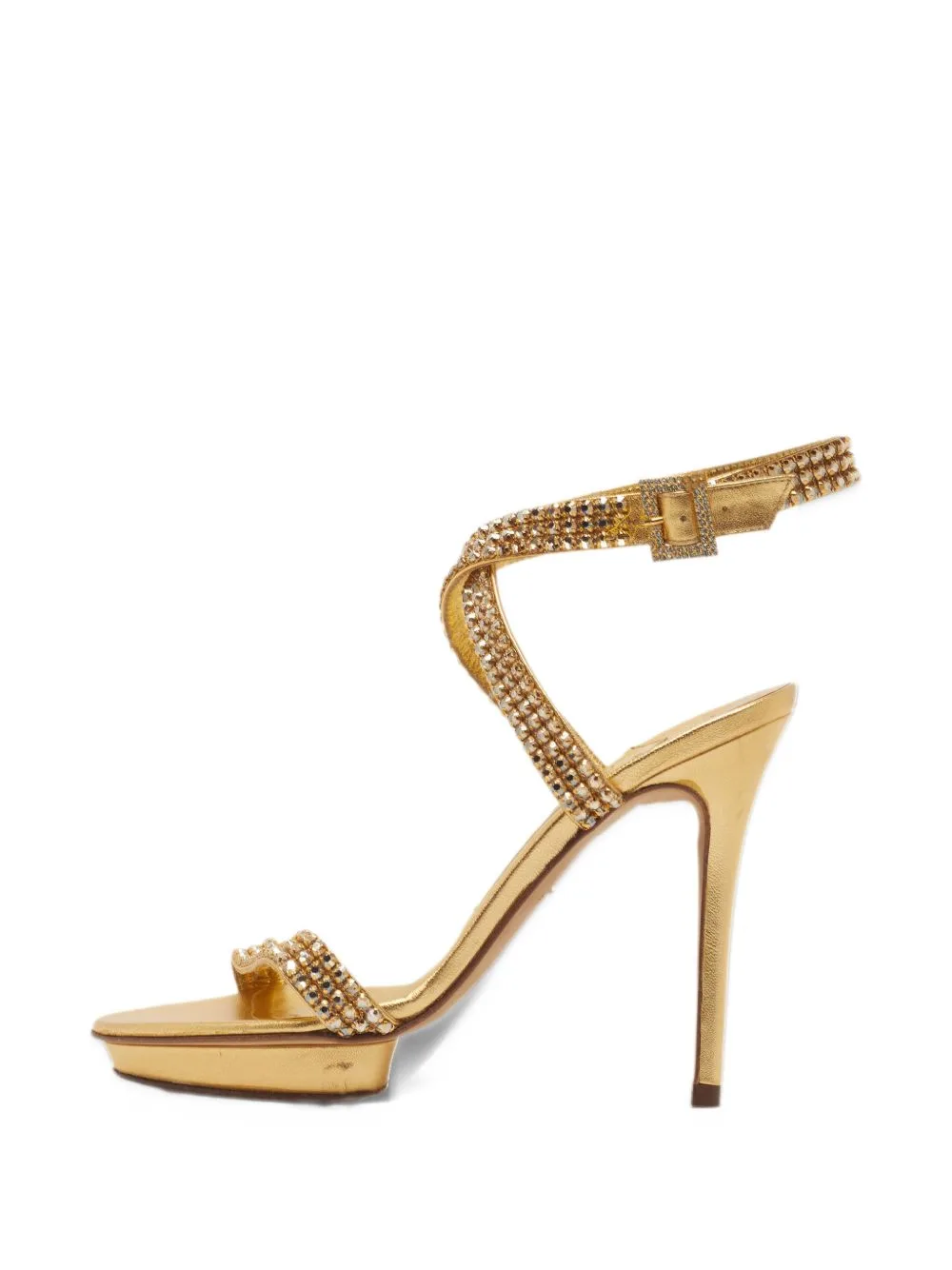 Crystal-Embellished Ankle-Strap Sandals by Gina