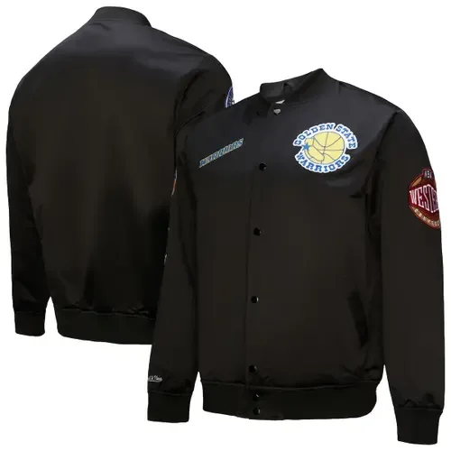 Mitchell & Ness Golden State Warriors Blackout Collection Vintage Full-Snap Satin Jacket by Mitchell & Ness