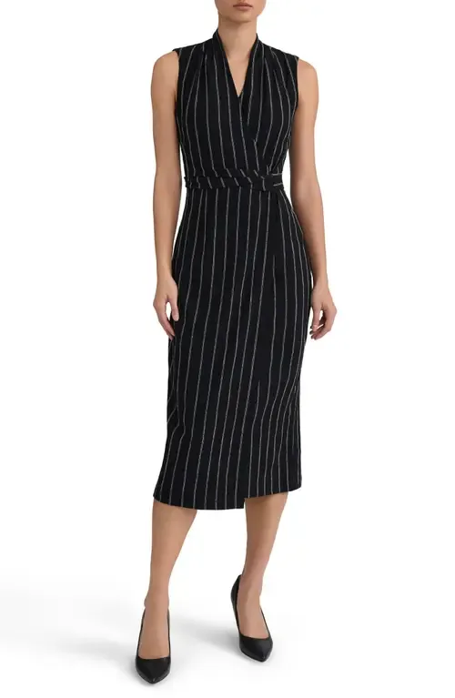 Pinstripe Sleeveless Midi Wrap Dress by KASPER