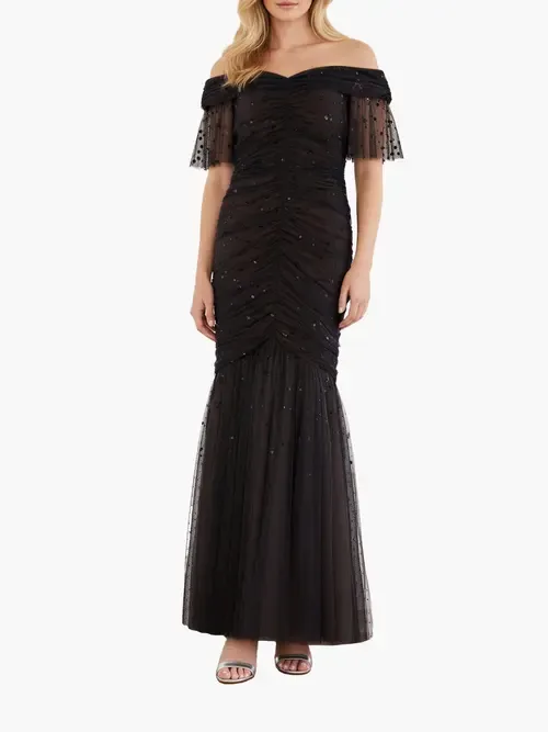 Dappled Sequin Rouched Off-Shoulder Gown by Needle & Thread