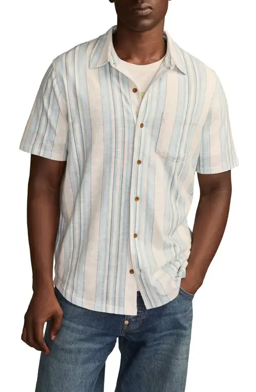 Stripe Short Sleeve Cotton Blend Button-Up Shirt by Lucky Brand