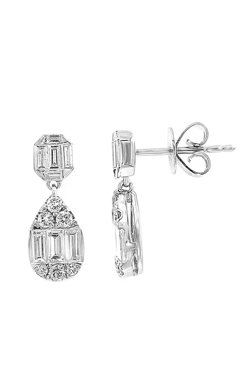 14k White Gold Diamond Art Deco Drop Earrings by EFFY