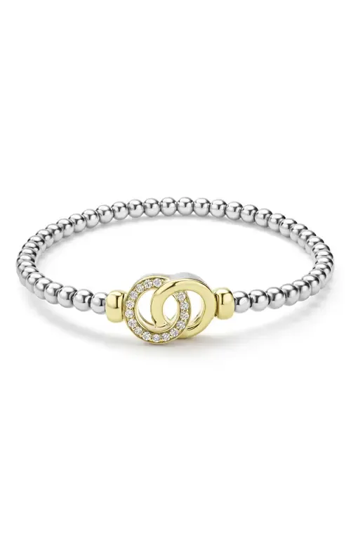 Signature Caviar Two-Tone Interlock Diamond Stretch Bracelet by LAGOS
