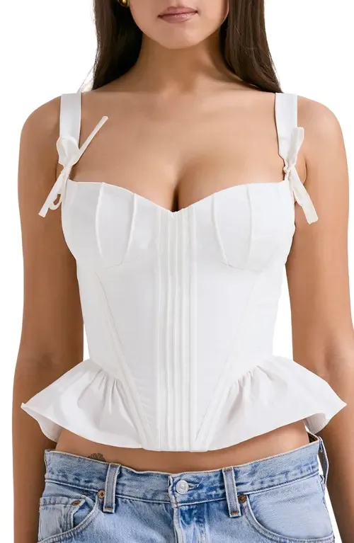 Gigou Bow Strap Peplum Corset Top by HOUSE OF CB
