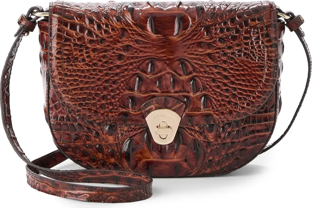 Portia Croc Embossed Leather Crossbody Bag by Brahmin