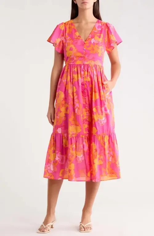 Elaris Floral Blissa Cotton Button-Up Midi Dress by SUGARLIPS