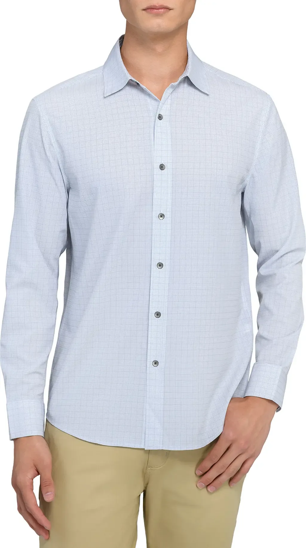 Slim Fit Light Green Grid Check Performance Button-Up Shirt by W.R.K