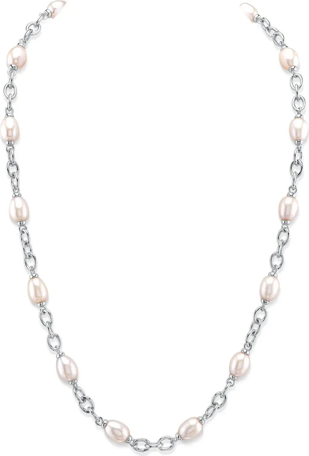 White Freshwater Baroque Pearl Miren Necklace in Sterling Silver by The Pearl Source