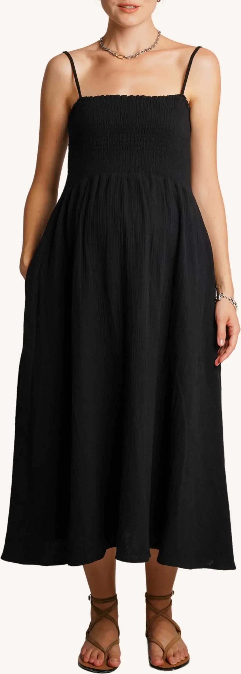 The Easy Smocked Maternity Midi Dress by Nom Maternity
