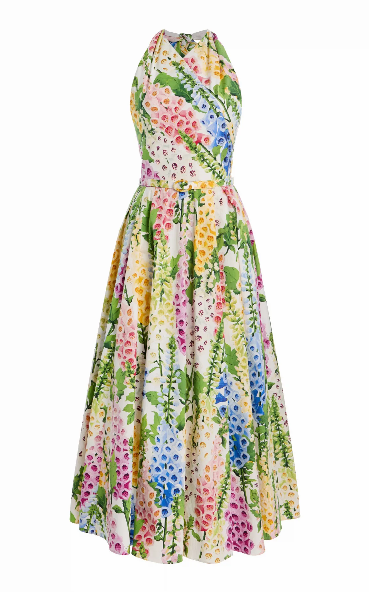 Foxglove-Printed Cotton-Poplin Midi Halter Dress by Oscar de la Renta