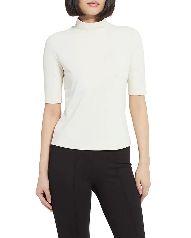 Clara Mock Neck Elbow Sleeve Top by Lysse