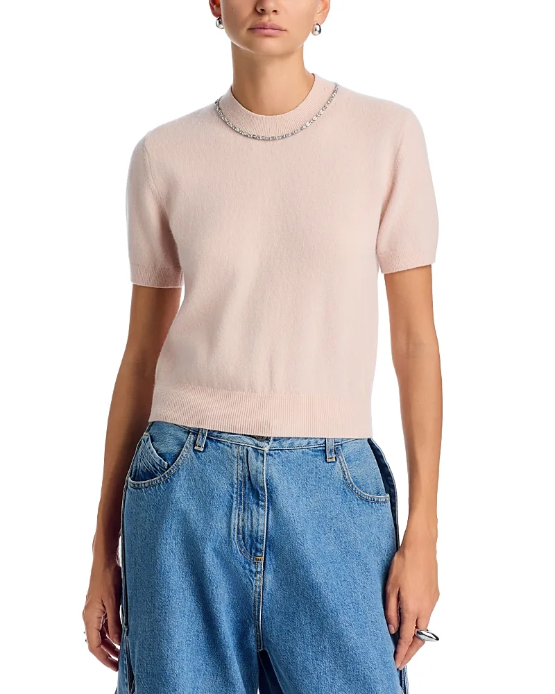Embellished Wool Blend Short Sleeve Sweater by Alexanderwang
