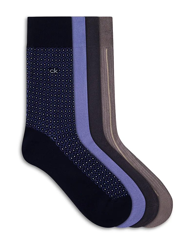 Elevate Stretch Cotton Dress Crew Socks, Pack of 4 by Calvin Klein