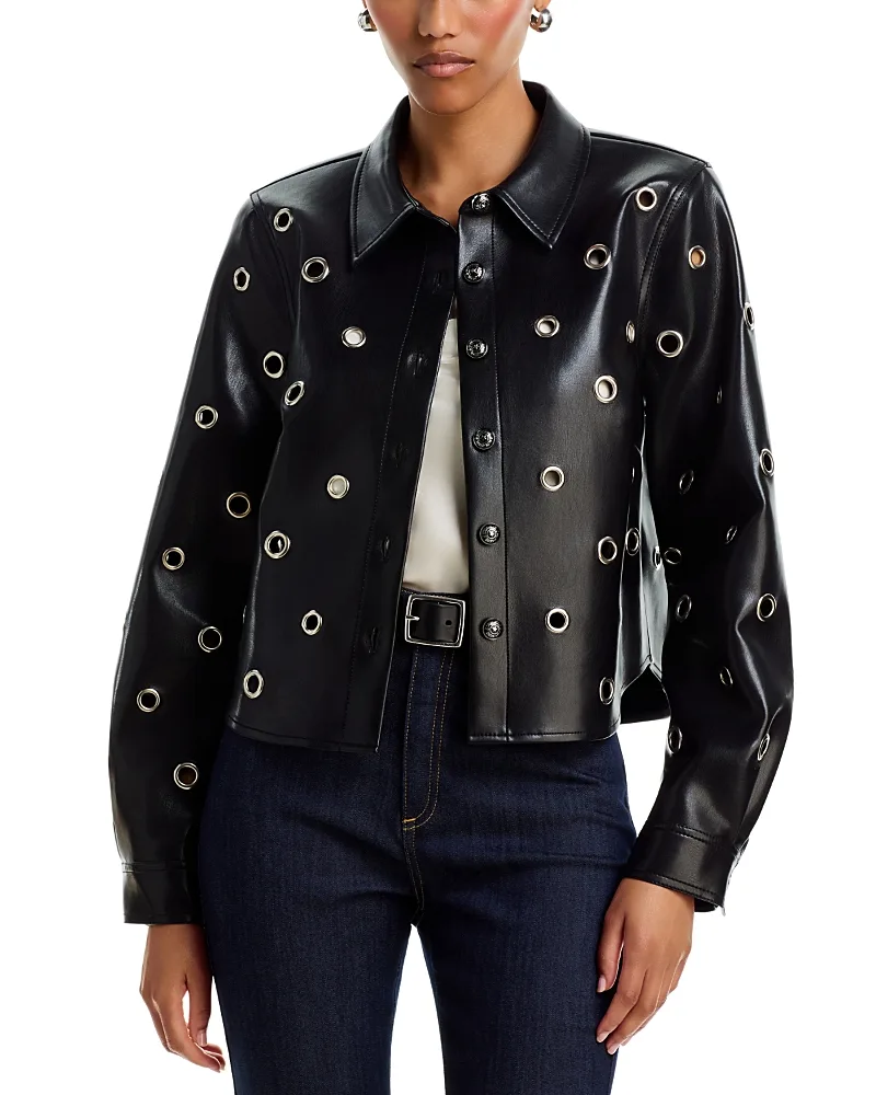 Faux Leather Grommet Embellished Jacket by Cinq a Sept
