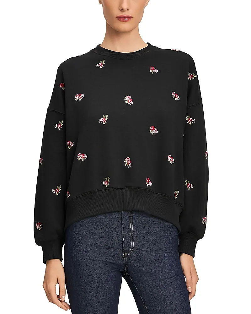 Tossed Roses Cotton Blend Embroidered Sweater by Cinq a Sept