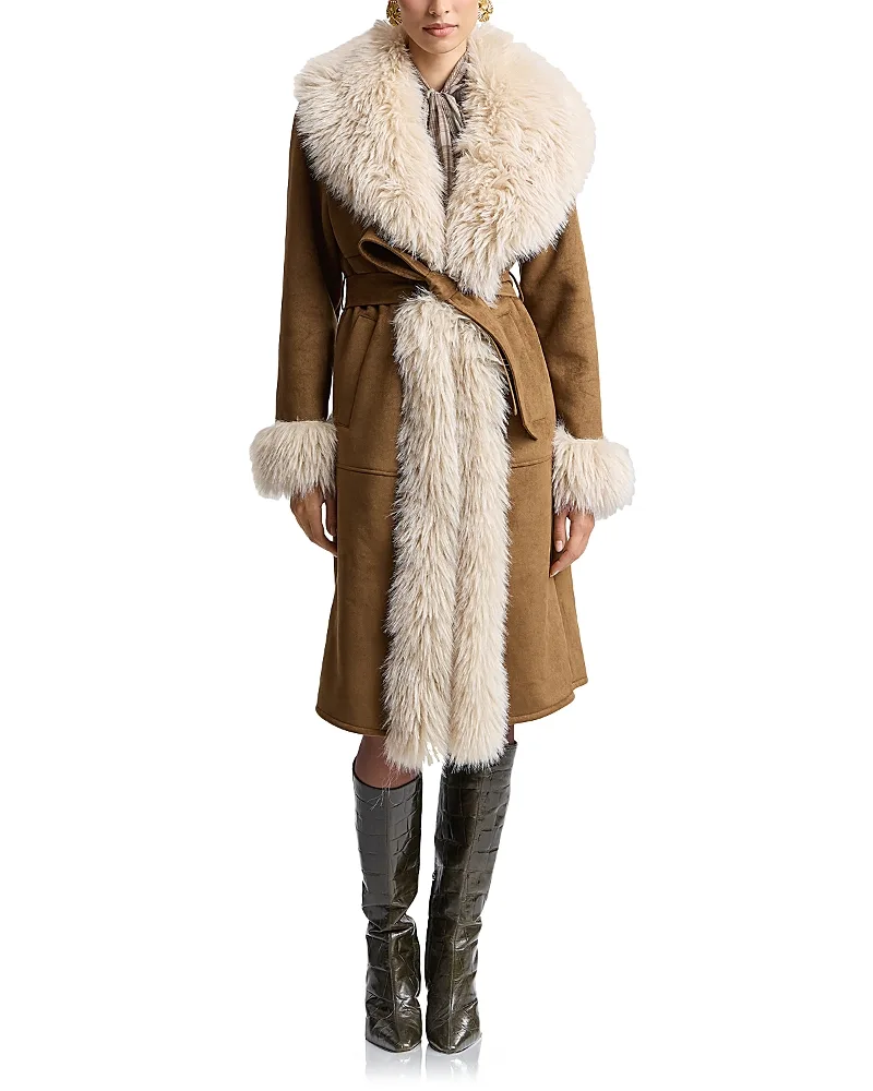 Faux Shearling & Faux Suede Belted Coat by Avec Les Filles