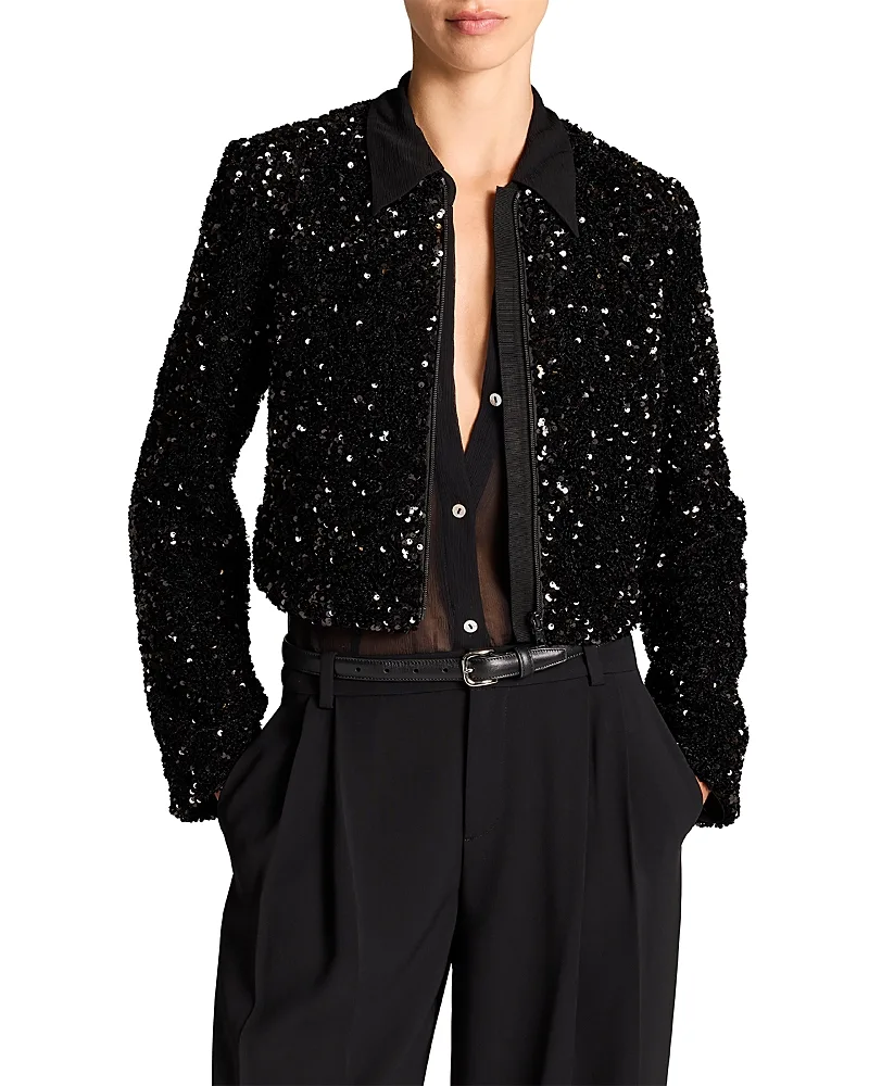 Sequined Zip Front Jacket by Vince