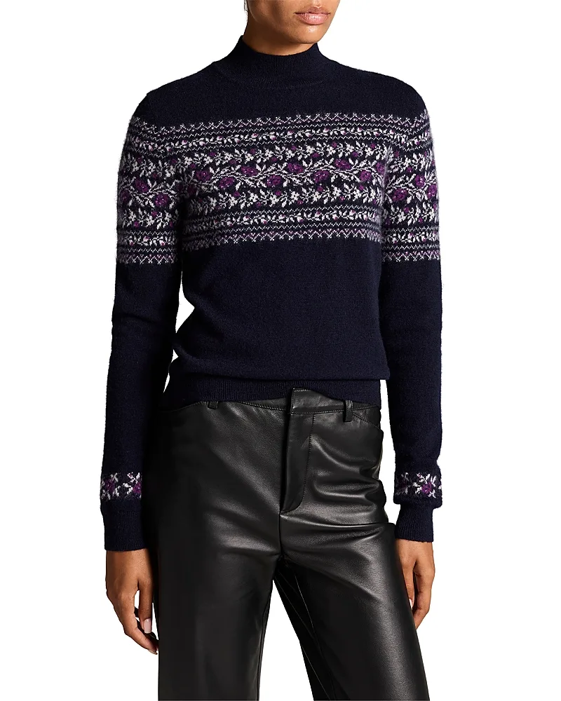 Cashmere Flower Fair Isle Mock Neck Sweater by Vince
