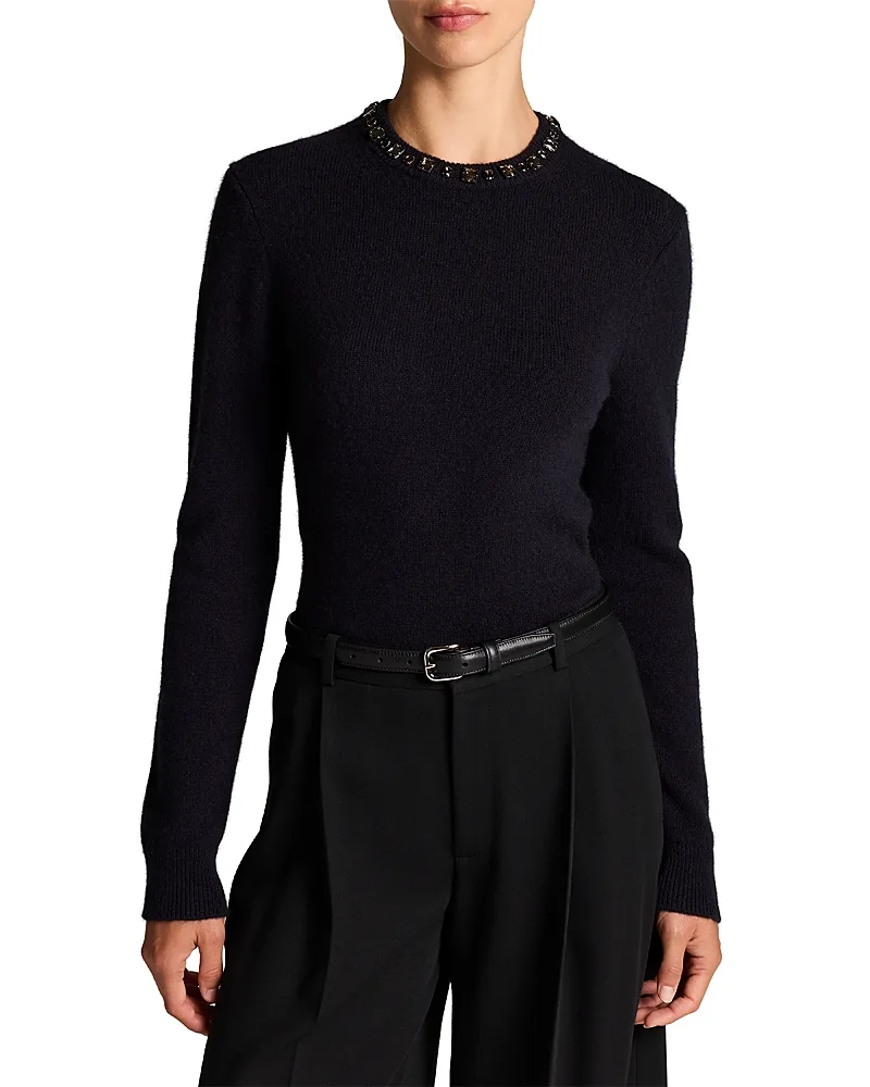 Gem Embellished Wool & Cashmere Crewneck Sweater by Vince