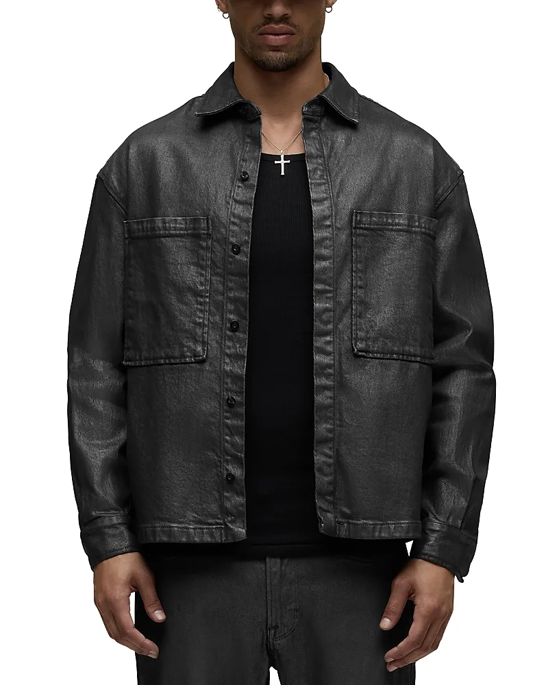Cotton Blend Coated Carbon Pocket Overshirt by Hudson