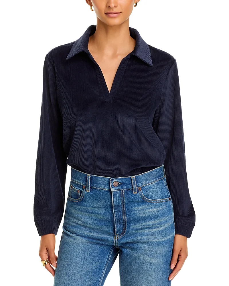 Issa Long Sleeve Ribbed Polo Shirt by Veronica Beard