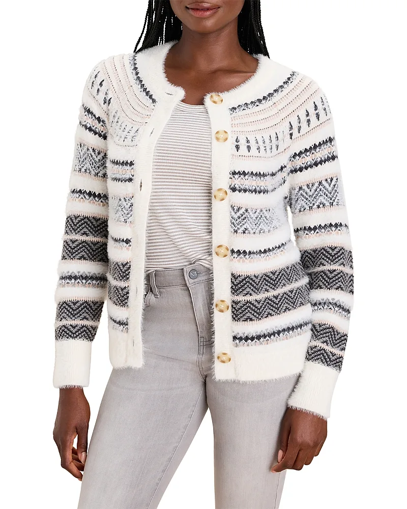 Fair Isle Stripe Crewneck Cardigan by Nic+Zoe