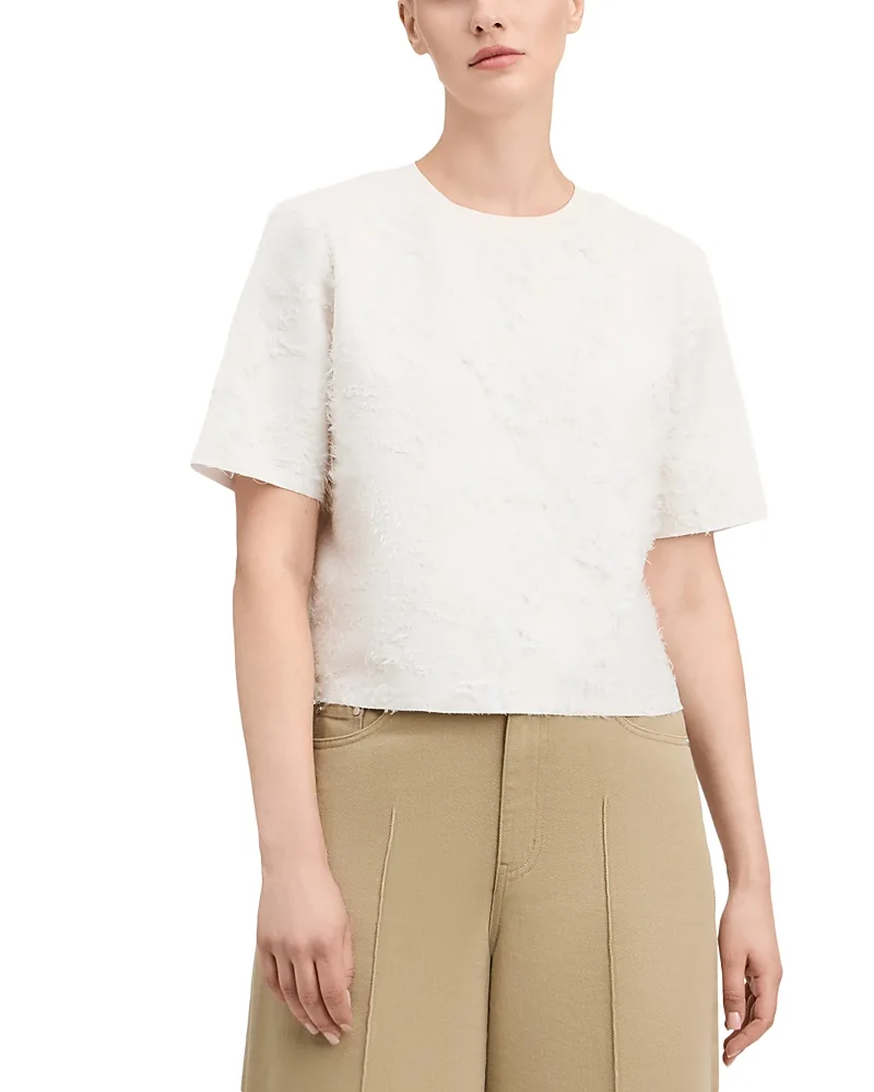 Alicia Feather Clipped Bonded Fil Coupe Cropped Tee by Derek Lam