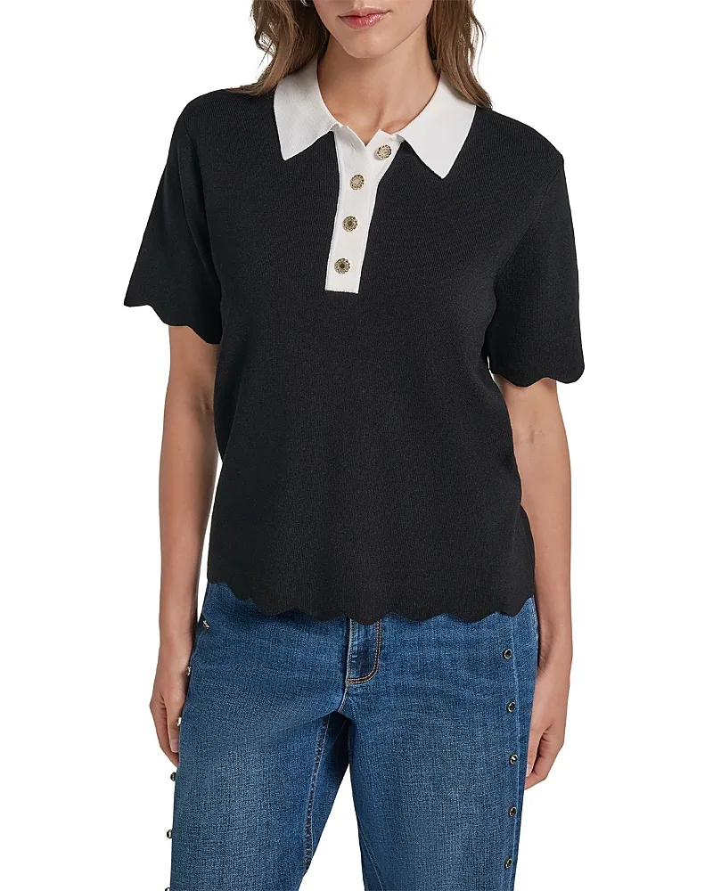 Scallop Hem Polo Sweater by Karl Lagerfeld
