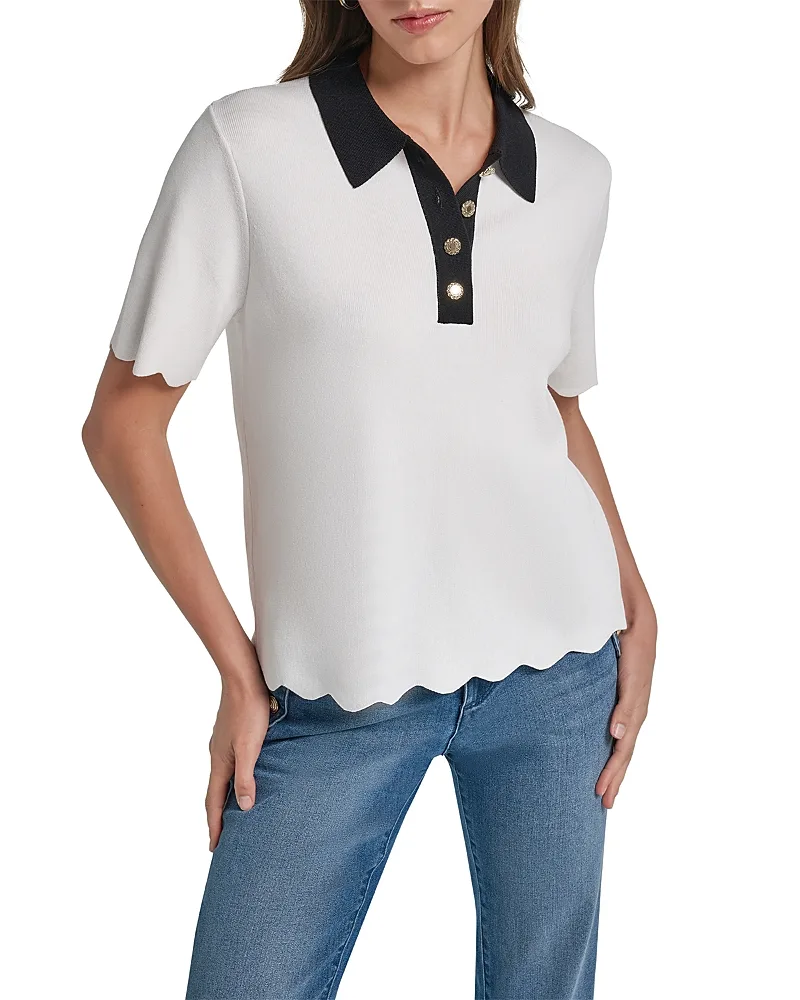 Karl Lagerfeld Paris Scallop Hem Polo Sweater by Karl Lagerfeld
