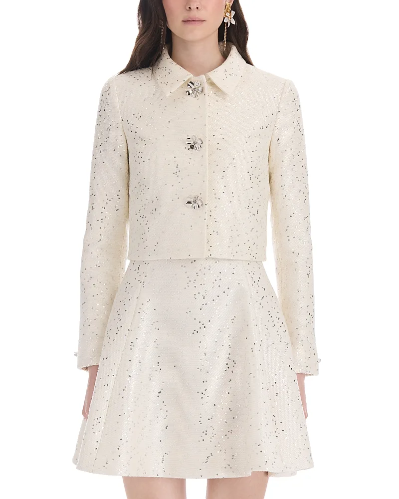 Wool Blend Embellished Tweed Jacket by Oscar de la Renta