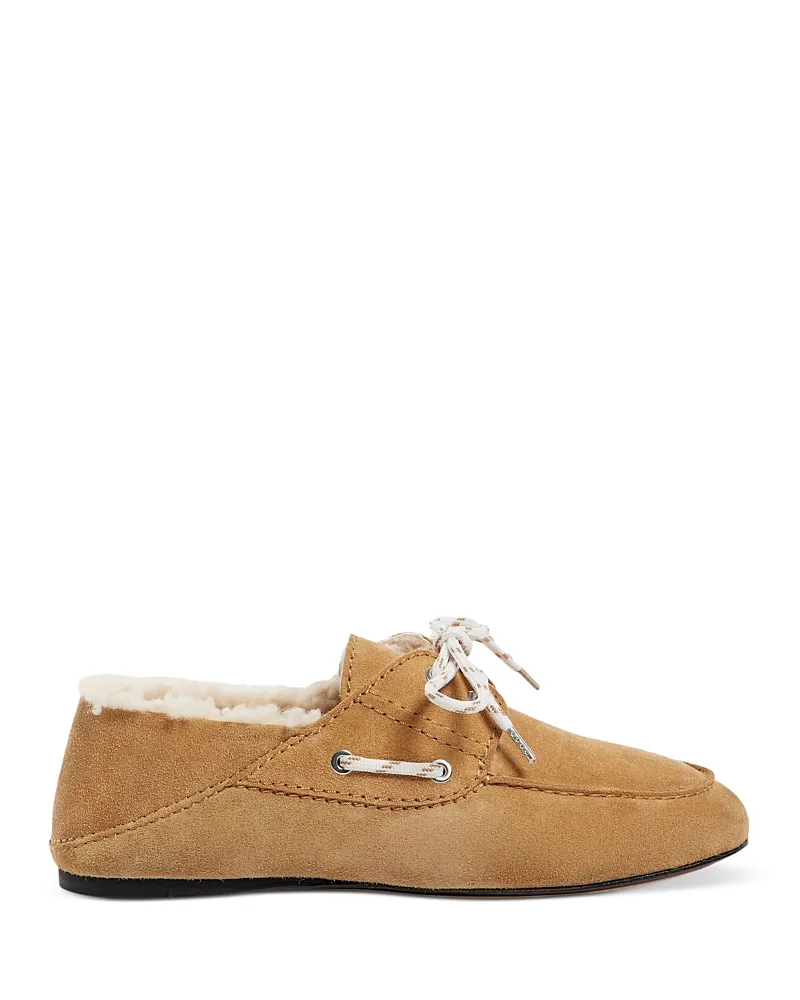 Suede Shearling Lined Boat Shoes by Sandro