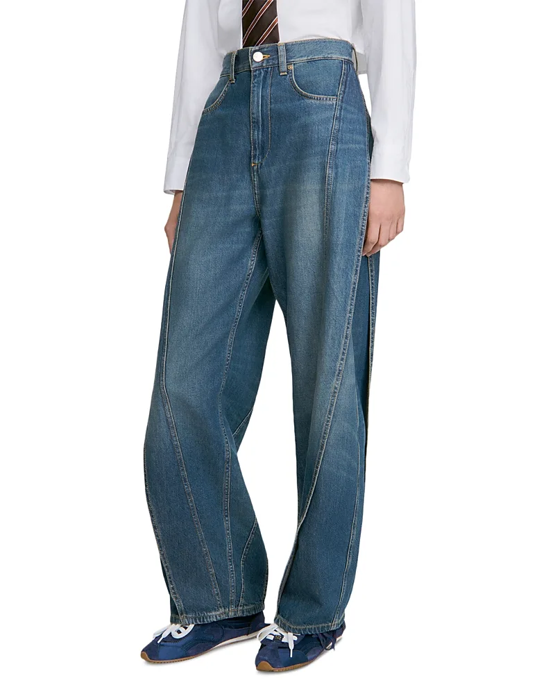 Topstitched Wide Leg Panel Jeans by Sandro