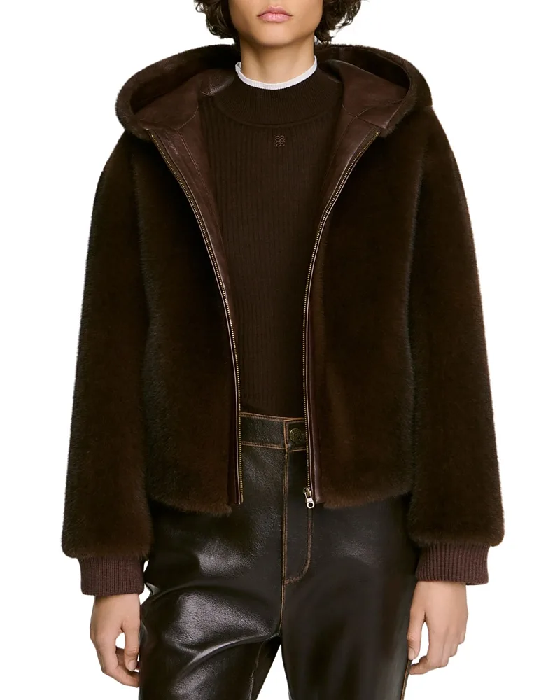 Montgomery Hooded Faux Fur Jacket by Sandro