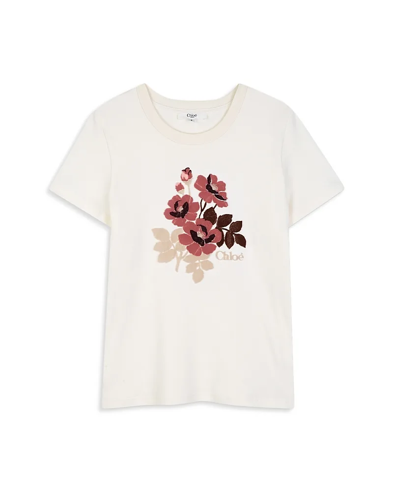Cotton Crewneck Floral Print Tee by Chloé