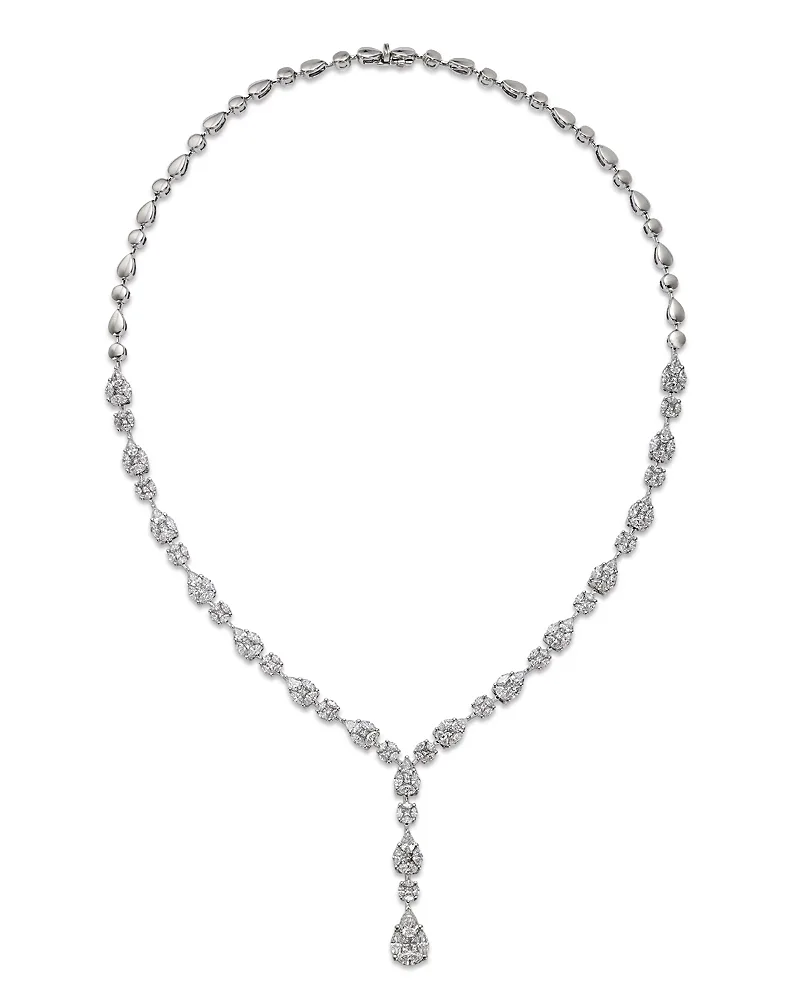 18K White Gold Mosaic Collection Diamond Mixed Cut Lariat Necklace, 7.62 Tcw by Zydo