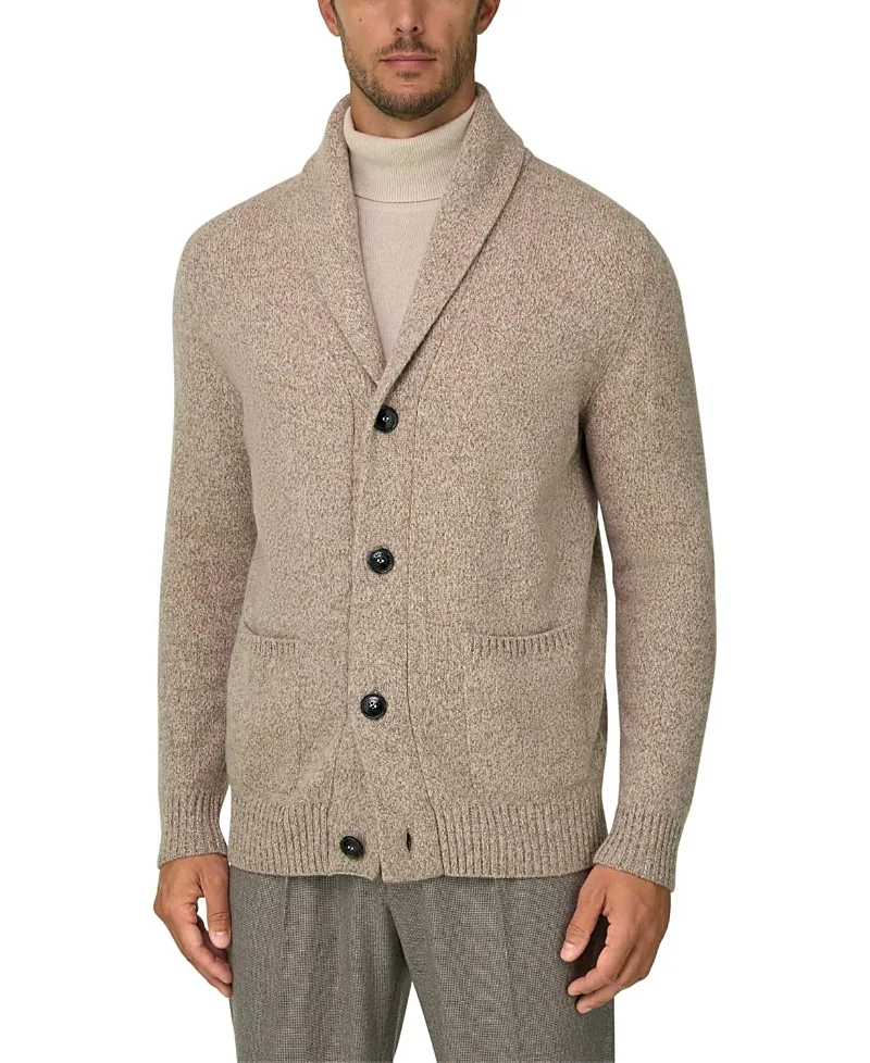 Wool Shawl Collar Mouline Cardigan by Boggi Milano