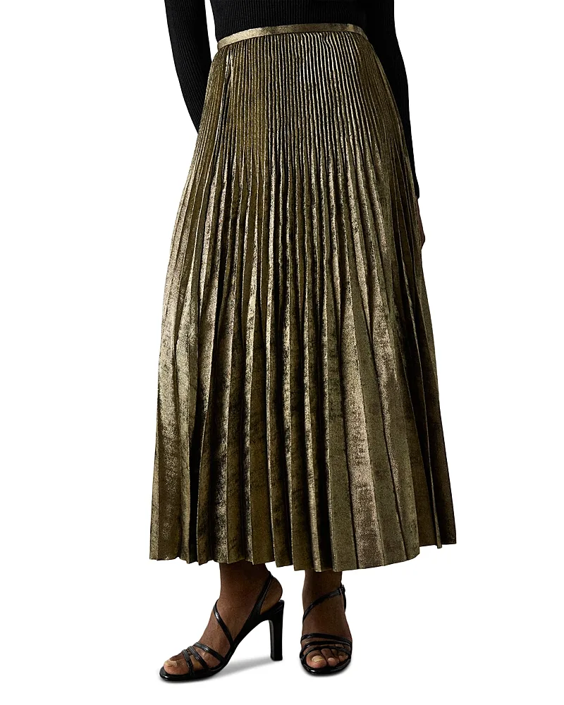 Metallic Pleated Midi Skirt by Whistles