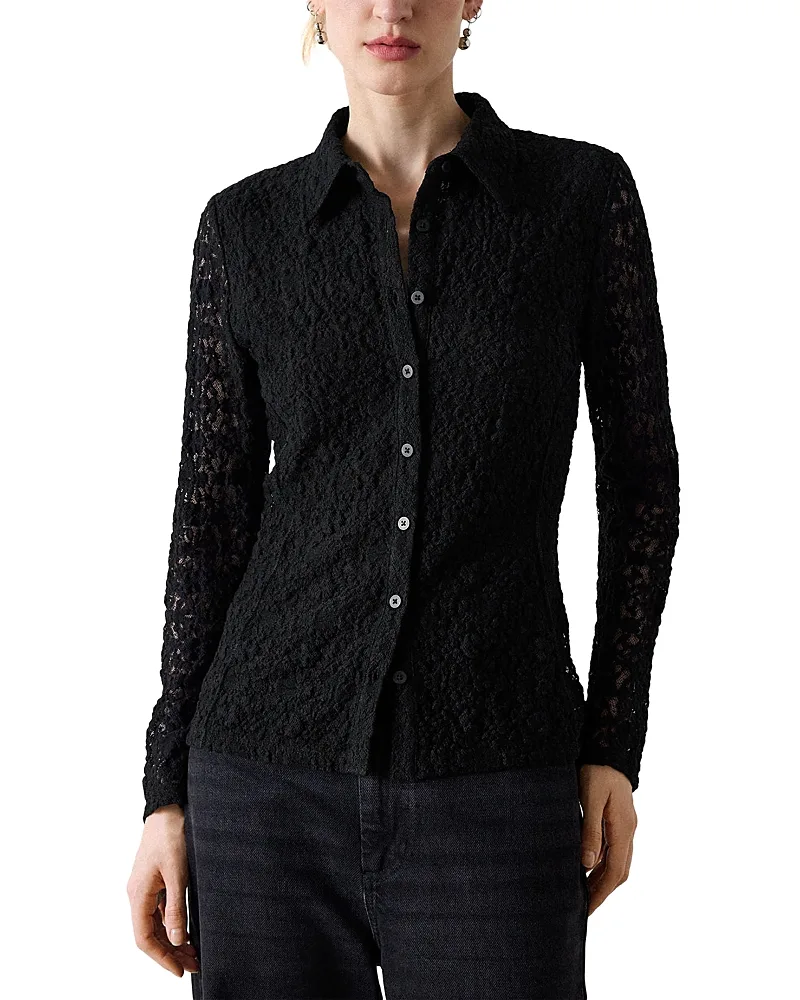 Lace Jersey Collared Shirt by Whistles
