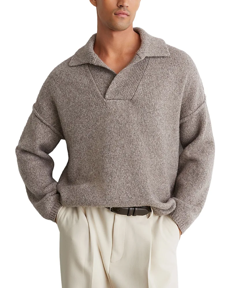 Vatali Wool Blend Heavyweight Open Collar Sweater by Reiss