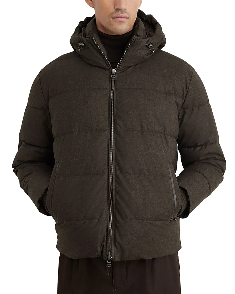 Fergus Wool Hooded Flannel Puffer Jacket by Reiss