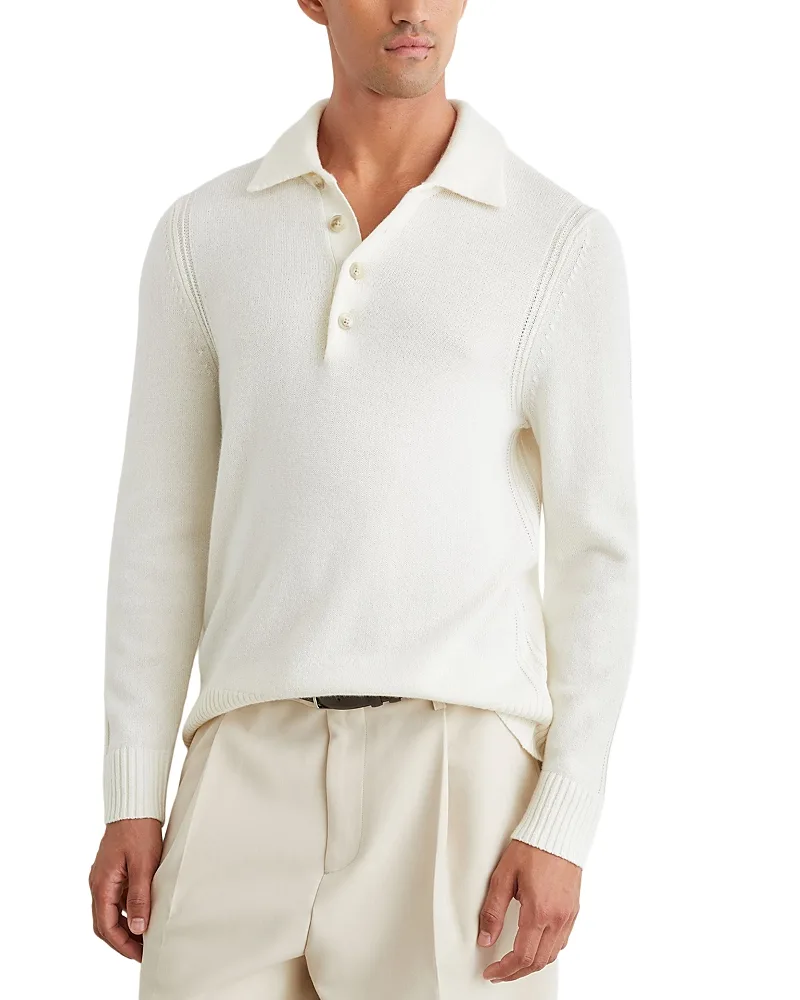 County Wool & Cashmere Half Button Polo Shirt by Reiss